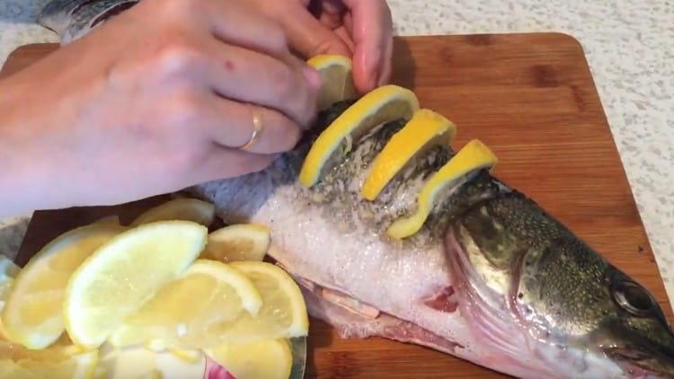 Do řezů provedených na štiky nožem vložte plátky citronu.